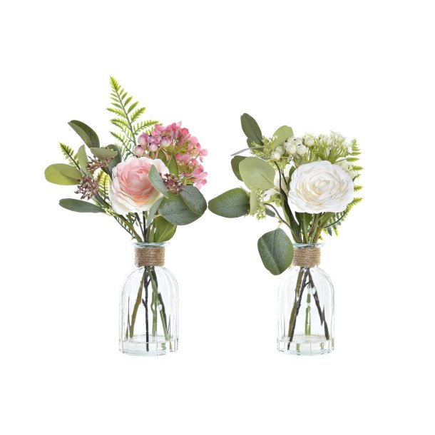 Kunstige blomster og planter Klæde Hvid Grøn Fersken (8 x 8 x 31 cm) (2 enheder) - Dekorativ plante - Nempapir.dk